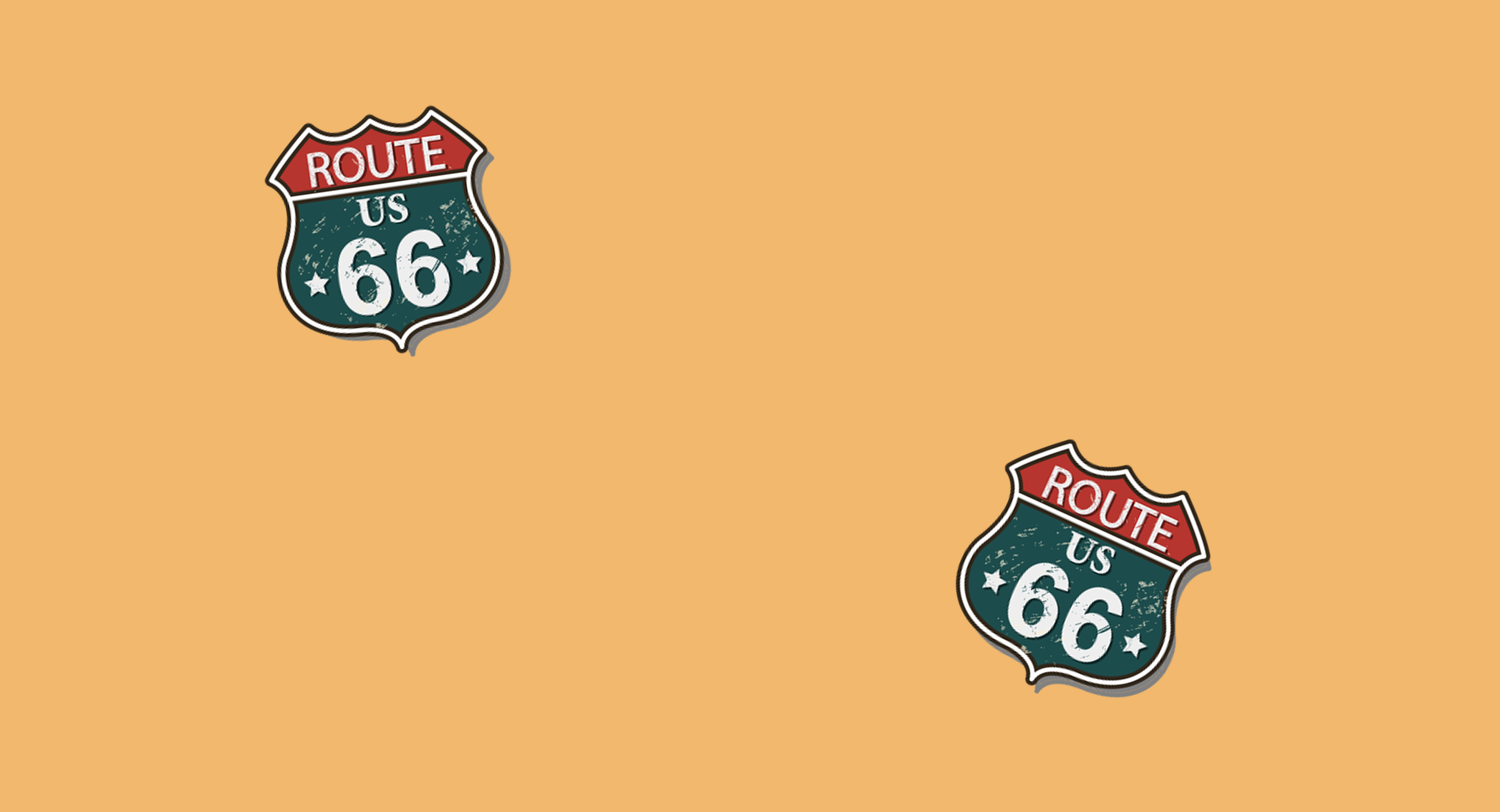 Two Blue and Red Route 66 logos on a yellow background.