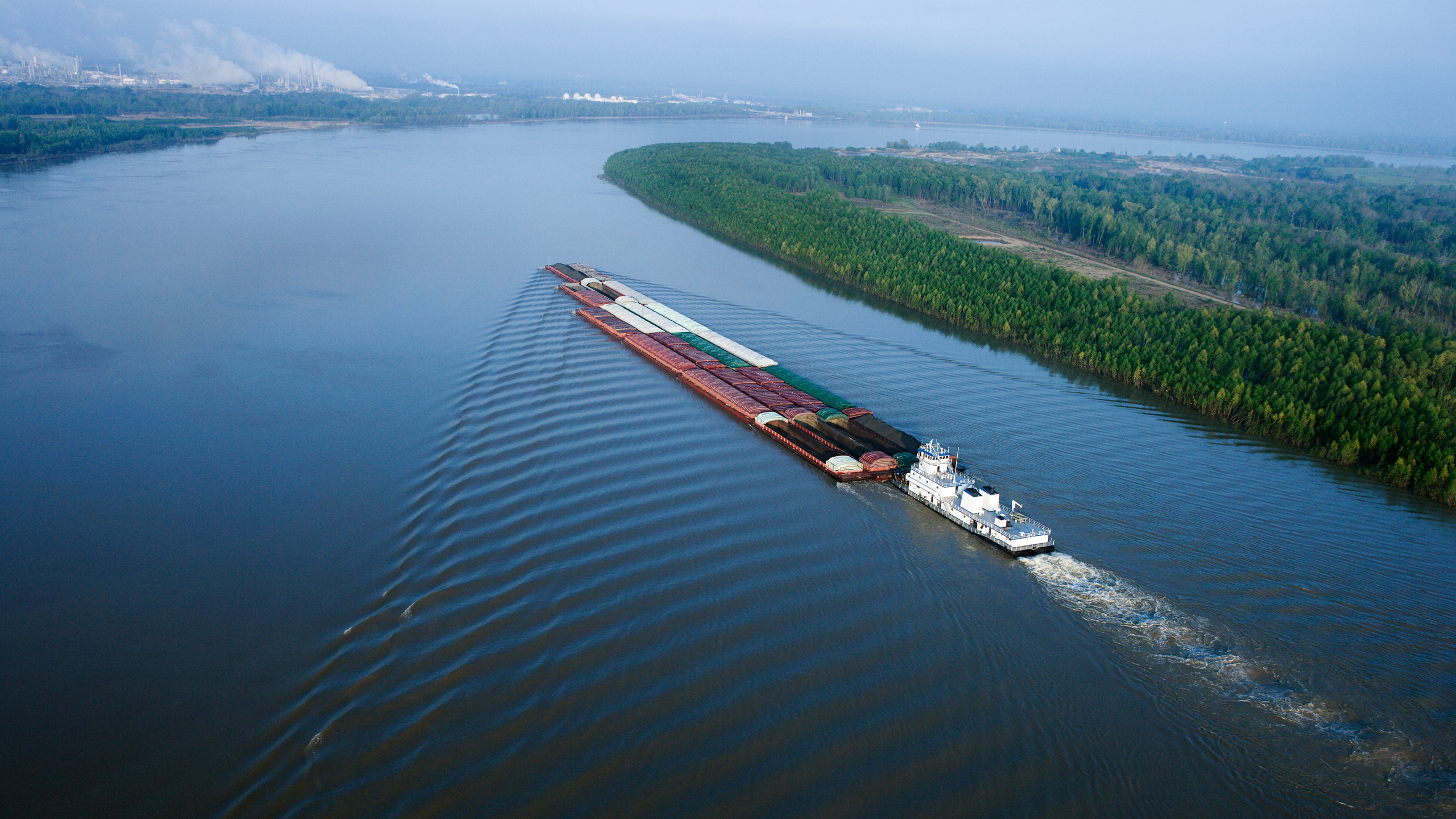 A barge moving down the river.